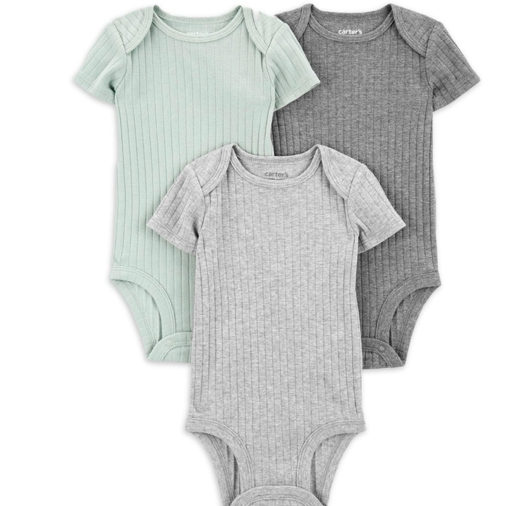 Carter's Ribbed Bodysuit Trio - Mint and Gray